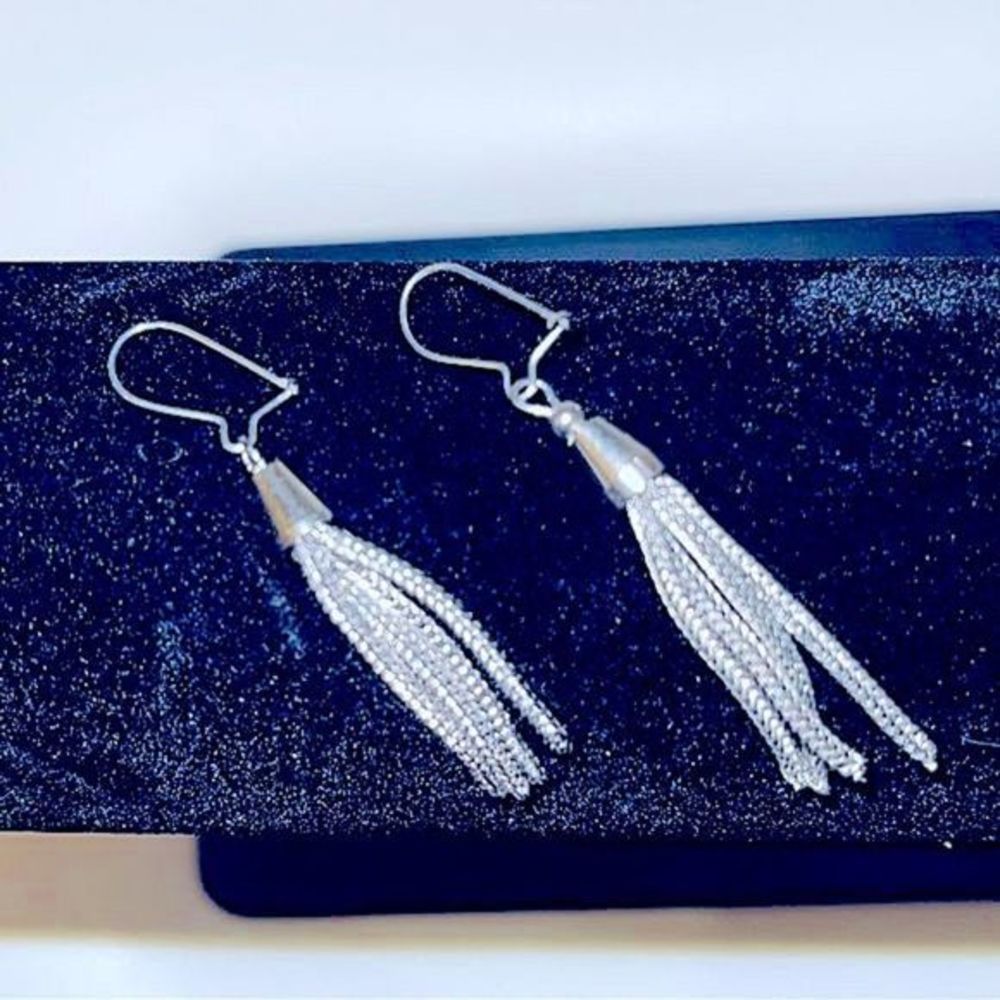 Antique‎ Handmade French Hook 925 Sterling Silver Strand Dangle Earrings - OOAK